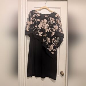 R&M Richards Navy Dress with Rose Pink Floral Overlay